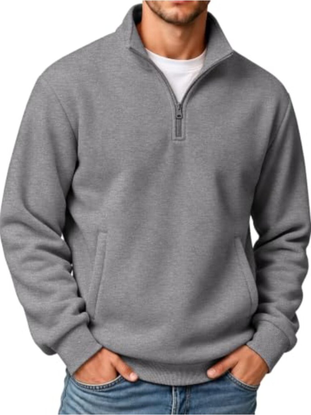 Men's Quarter Zip Fleece Pullover Sweatshirt Mock Neck with Pockets